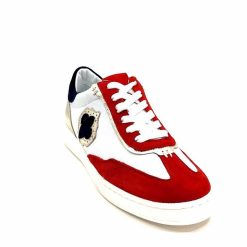 Donna Carolina Donna Carolina 51670 113 Cuir Blanc Daim Rouge Bleu Marine Baskets