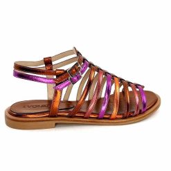 ivoire-395 Ivoire E10433 Neopolis Cuir Metal Orange Fuchsia Sandales