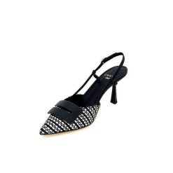 chantal Chantal 2227 Cuir Noir Raffia Noir Blanc Beige Escarpins