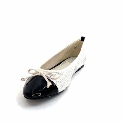 Ivoire0317a Ivoire 2204108 Textile Blanc Vernis Noir Ballerines