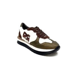 Requin Reqins Urielle Cuir Marron Textile Ecru Baskets