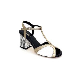 Ivoire0551 Ivoire 2225 Alba Cuir Noir Blanc Dore Sandales