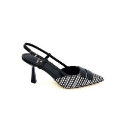 chantal Chantal 2227 Cuir Noir Raffia Noir Blanc Beige Escarpins