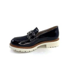 Ivoire0130a Ivoire 8B5085 Cuir Vernis Textile Bleu Marine Mocassins