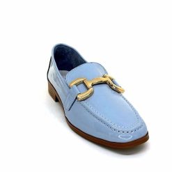 382-ivoire Ivoire 30303 Cuir Vernis Bleu Ciel Mocassins