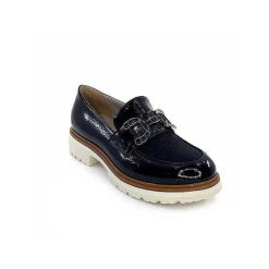 Ivoire0130a Ivoire 8B5085 Cuir Vernis Textile Bleu Marine Mocassins