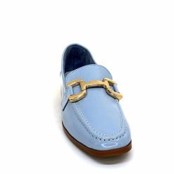 382-ivoire Ivoire 30303 Cuir Vernis Bleu Ciel Mocassins