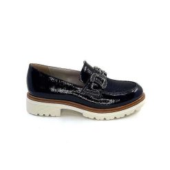 Ivoire0130a Ivoire 8B5085 Cuir Vernis Textile Bleu Marine Mocassins