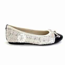 Ivoire0317a Ivoire 2204108 Textile Blanc Vernis Noir Ballerines