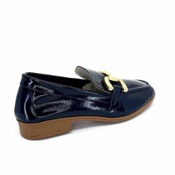 382-ivoire Ivoire 30303 Cuir Vernis Bleu Marine Mocassins