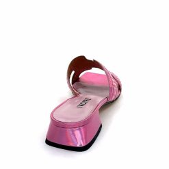 Ivoire0330 Ivoire 330 Cuir Irise Vernis Rose Raffia Rose Mules