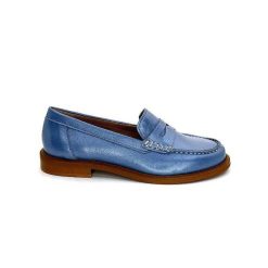 elisa lanci - lady shoes Ivoire Elsa N252 Cuir Bleu Nacre Mocassins