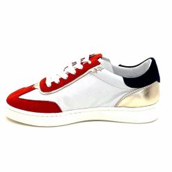 Donna Carolina Donna Carolina 51670 113 Cuir Blanc Daim Rouge Bleu Marine Baskets