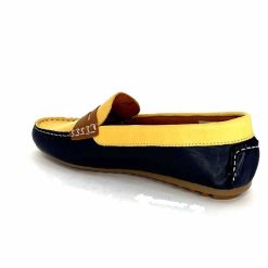 Ivoire0209b Ivoire 10322 Sauvage Cuir Bleu Marine Jaune Marron Mocassins