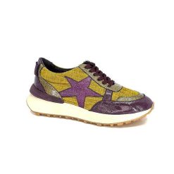 Requin Reqins Urania Mix Cuir Violet Textile Moutarde Baskets