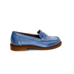 elisa lanci - lady shoes Ivoire Elsa N252 Cuir Bleu Nacre Mocassins