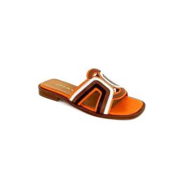 JHay Jhay 2305 Cuir Orange Marron Blanc Mules