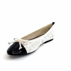 Ivoire0317a Ivoire 2204108 Textile Blanc Vernis Noir Ballerines