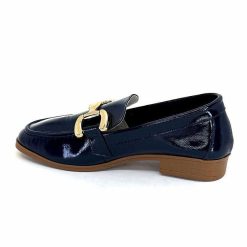 382-ivoire Ivoire 30303 Cuir Vernis Bleu Marine Mocassins