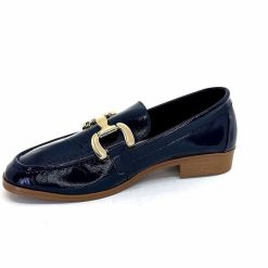 382-ivoire Ivoire 30303 Cuir Vernis Bleu Marine Mocassins