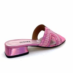 Ivoire0330 Ivoire 330 Cuir Irise Vernis Rose Raffia Rose Mules