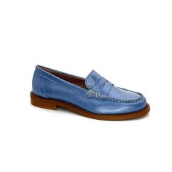 elisa lanci - lady shoes Ivoire Elsa N252 Cuir Bleu Nacre Mocassins