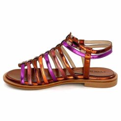 ivoire-395 Ivoire E10433 Neopolis Cuir Metal Orange Fuchsia Sandales