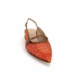 Ivoire0532 Ivoire X1406 Raffia Orange Cuir Bronze Ballerines