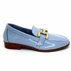 382-ivoire Ivoire 30303 Cuir Vernis Bleu Ciel Mocassins