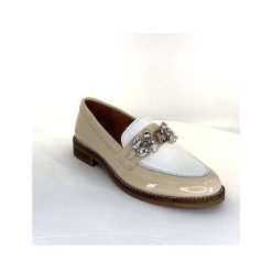 Myma Myma 7509 Cuir Vernis Frippe Beige Blanc Mocassins