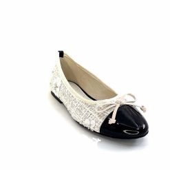 Ivoire0317a Ivoire 2204108 Textile Blanc Vernis Noir Ballerines