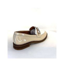 Myma Myma 7509 Cuir Vernis Frippe Beige Blanc Mocassins