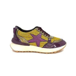 Requin Reqins Urania Mix Cuir Violet Textile Moutarde Baskets