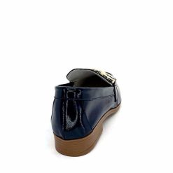 382-ivoire Ivoire 30303 Cuir Vernis Bleu Marine Mocassins