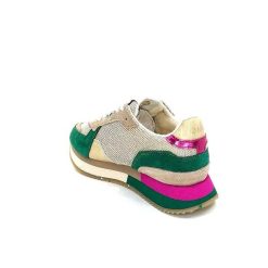 No Name No Name Mia Jogger W Daim Vert Emeraude Beige Textile Beige Et Fushia Baskets