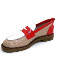 Ivoire0104a Ivoire A53115 Cuir Vernis Beige Blanc Corail Mocassins