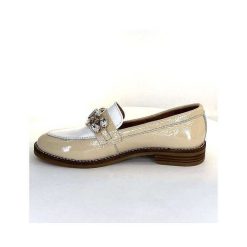 Myma Myma 7509 Cuir Vernis Frippe Beige Blanc Mocassins