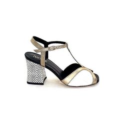 Ivoire0551 Ivoire 2225 Alba Cuir Noir Blanc Dore Sandales