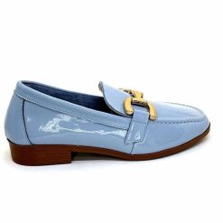 382-ivoire Ivoire 30303 Cuir Vernis Bleu Ciel Mocassins