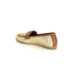 AS 98 B77101-101 Cuir Marron Raffia Dore Mocassins