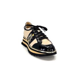 Ivoire0347b Ivoire H985M Cuir Vernis Noir Beige Baskets