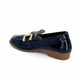 382-ivoire Ivoire 30303 Cuir Vernis Bleu Marine Mocassins