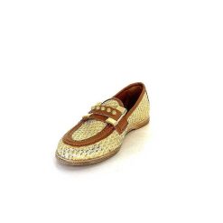 AS 98 B77101-101 Cuir Marron Raffia Dore Mocassins