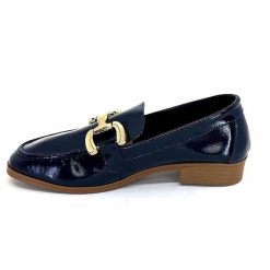 382-ivoire Ivoire 30303 Cuir Vernis Bleu Marine Mocassins