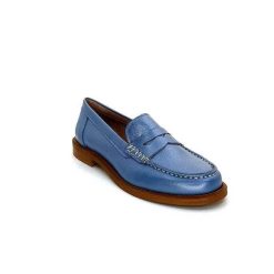 elisa lanci - lady shoes Ivoire Elsa N252 Cuir Bleu Nacre Mocassins