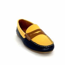 Ivoire0209b Ivoire 10322 Sauvage Cuir Bleu Marine Jaune Marron Mocassins