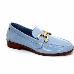 382-ivoire Ivoire 30303 Cuir Vernis Bleu Ciel Mocassins