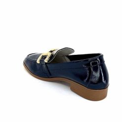 382-ivoire Ivoire 30303 Cuir Vernis Bleu Marine Mocassins