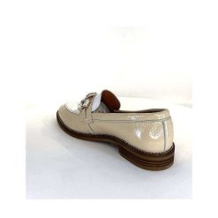 Myma Myma 7509 Cuir Vernis Frippe Beige Blanc Mocassins