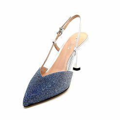 Evaluna Ivoire 1974 Cuir Bleu Agrent Strass Escarpins